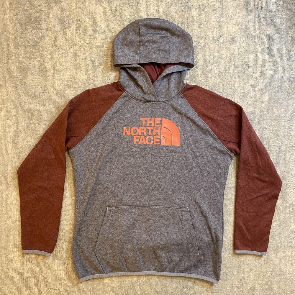 The North Face Hoodie Womens XL Gray Colorblock Logo Pullover Fleece Raglan